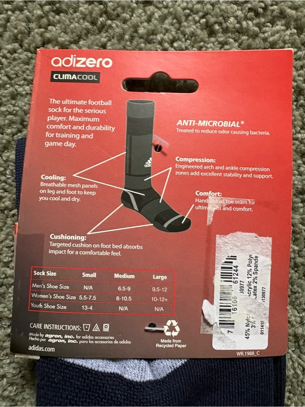 Adidas Adizero Climacool Football Socks Blue Size L NWT Compression Cooling